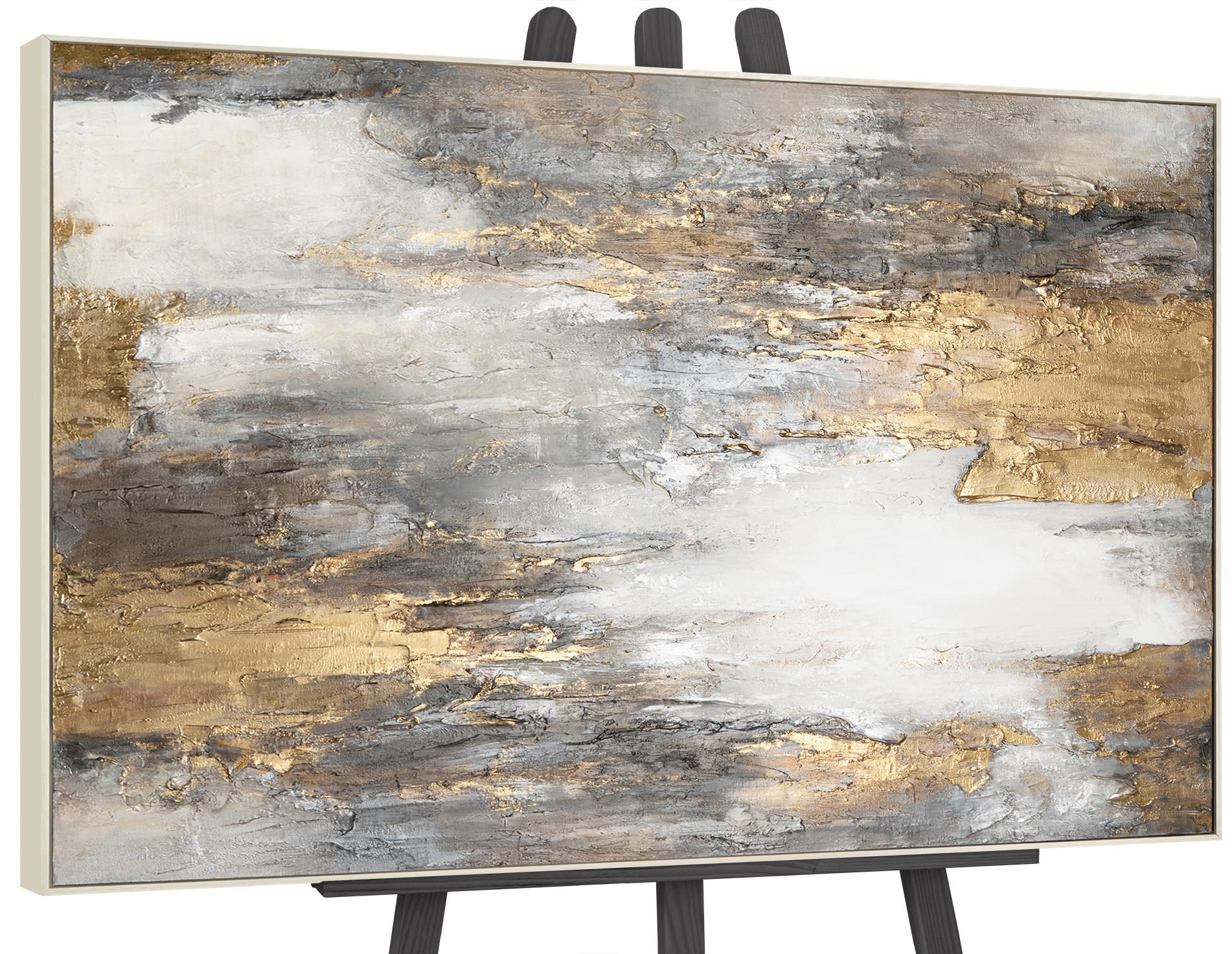 GEMÄLDE Sanfter Zeitfluss II Schattenfugenrahmen Beige 140x100 cm - Beige, Holz (140/100cm) - YS-art gallery