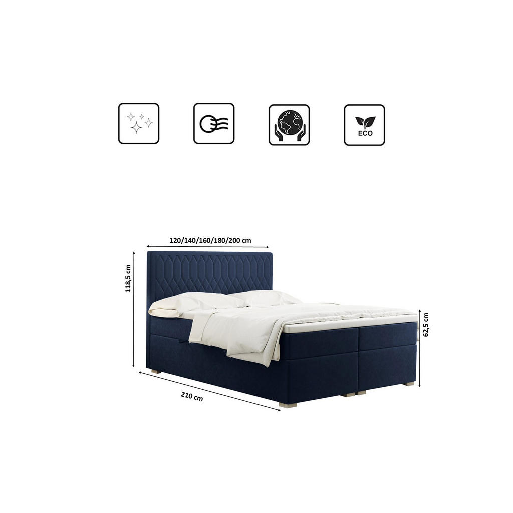 Thumbnail - Kaiser Möbel Boxbett, Blau, Textil, H2, 7-Zonen, Höhe ca. 20 cm, einzeln stellbar,Rechteckig, 120x200 cm, Schlafzimmer, ...