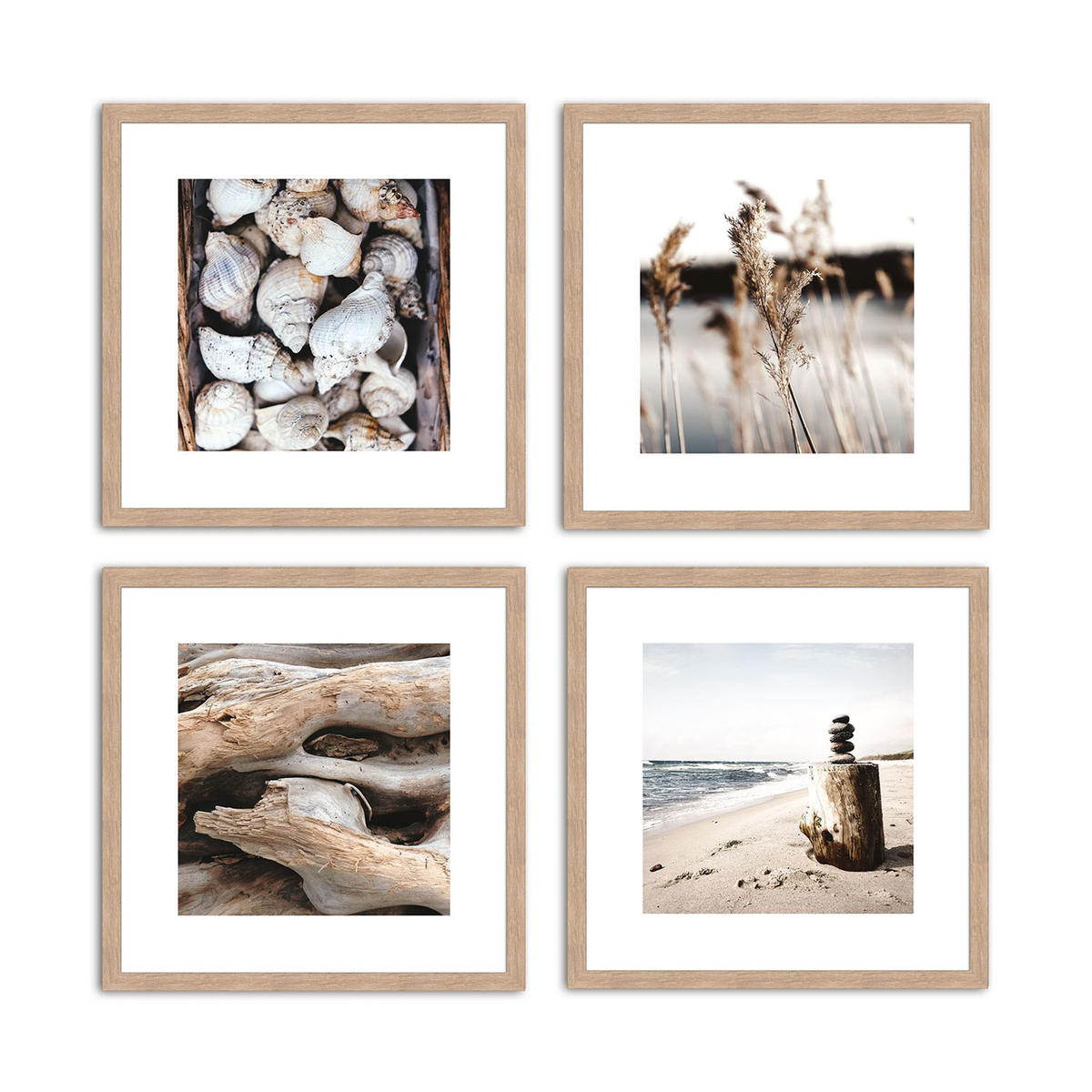 BILDER-SET mit Rahmen 4 x 30x30 cm Strand Meer beige natur - Beige, Holz (30/30cm) - artissimo