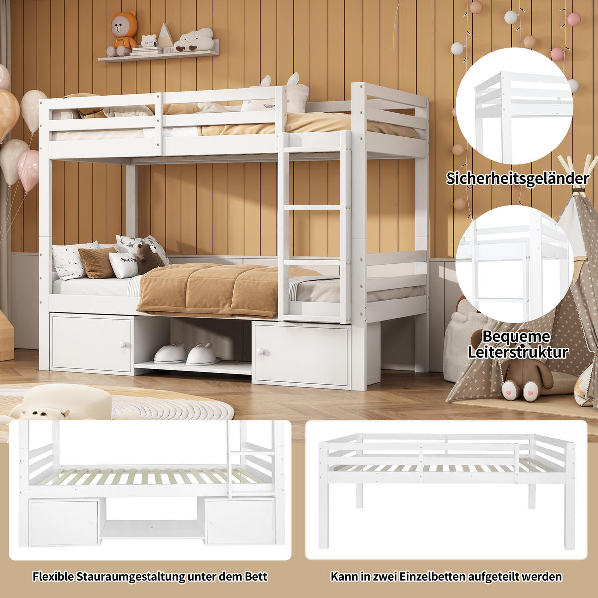 ETAGENBETT für Kinder Weiß - Weiß, Holz (90/200cm) - ComfortXL