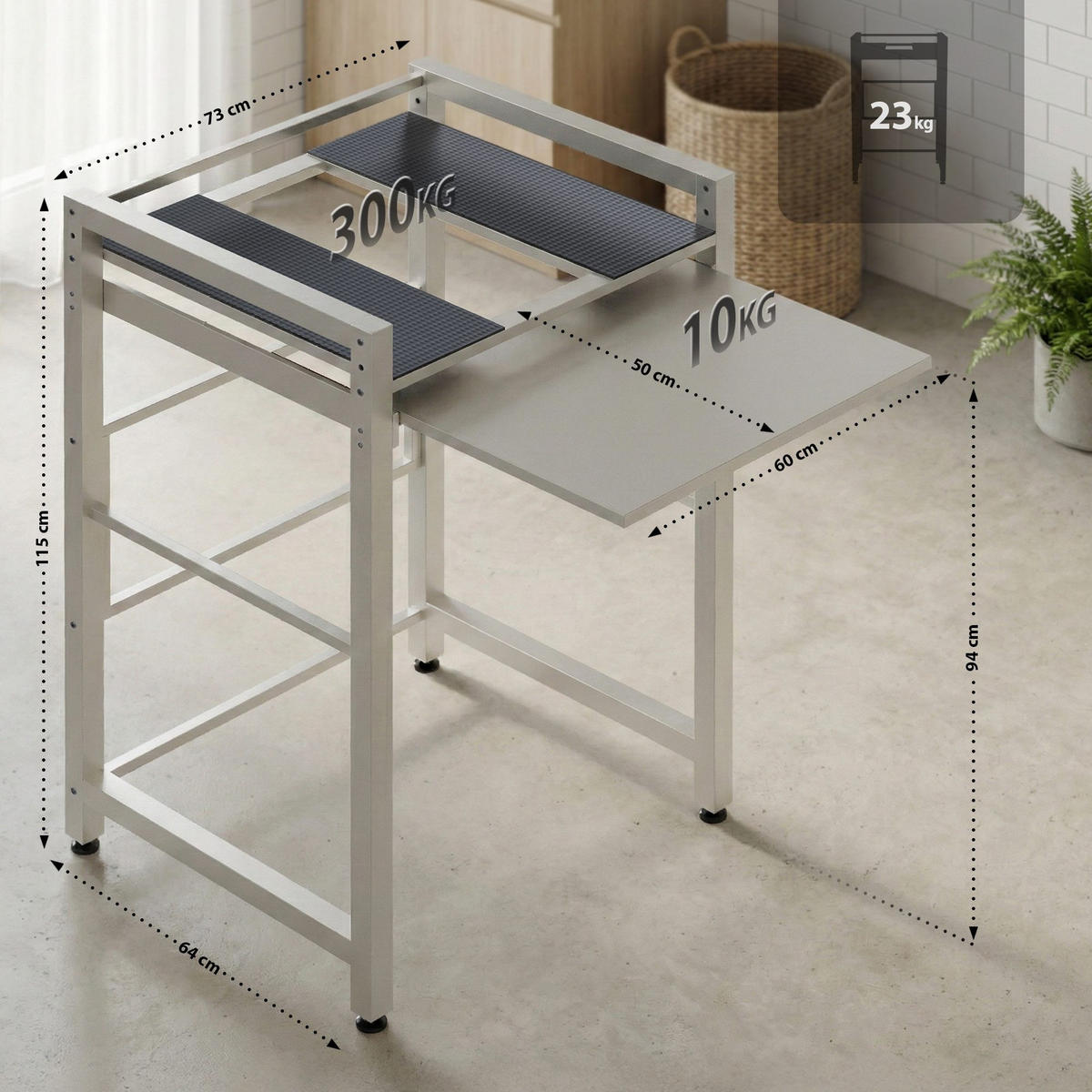 WASCHMASCHINENREGAL Klaus Ausziehboden 73x64x115cm Metall Weiß Waschmaschinenuntergestell - Weiß, Metall (73/115/64cm) - DELUKE