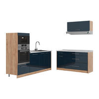 KÜCHENZEILE Fame-Line, Dunkelblau Hochglanz/Goldkraft Eiche, 340 cm, AP Marmor - Honigeiche/Dunkelblau, Holzwerkstoff (340/153.6/60cm) - Vicco