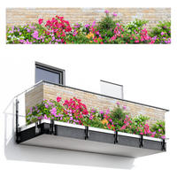 BALKON-SICHTSCHUTZ Blumen - Pflanzen - Blätter - Steine - Pink, Kunststoff (500/110cm) - MuchoWow