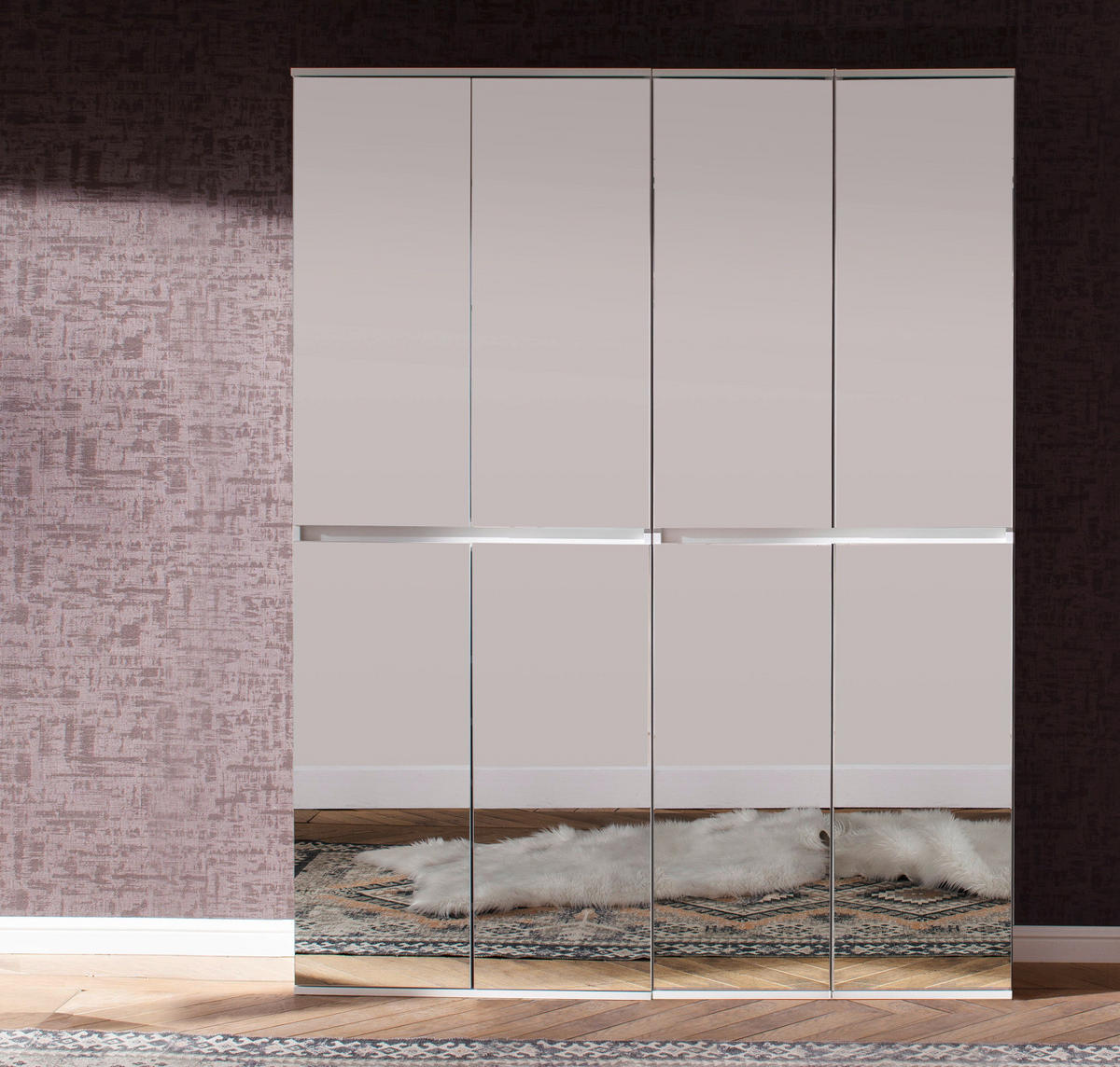 GARDEROBENSCHRANK weiß 148 x 191 cm, Schuhschrank mit Spiegeltüren - Weiß, Glas/Holzwerkstoff (148/191/34cm) - Top.Furn