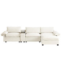 ECKSOFA 315/70/85 cm Beige mit Fußhocker, kabelloses Laden, Lautsprecher, Licht und 2 Getränkehalter - Beige, Textil (315/70cm) - Oxeza