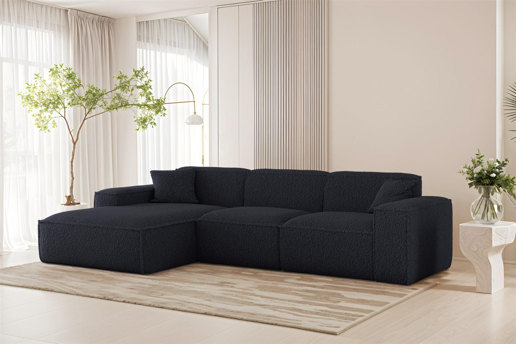 ECKSOFA Celes Premium In Sven - Blau, Holzwerkstoff/Textil (266/165cm) - Fun Möbel