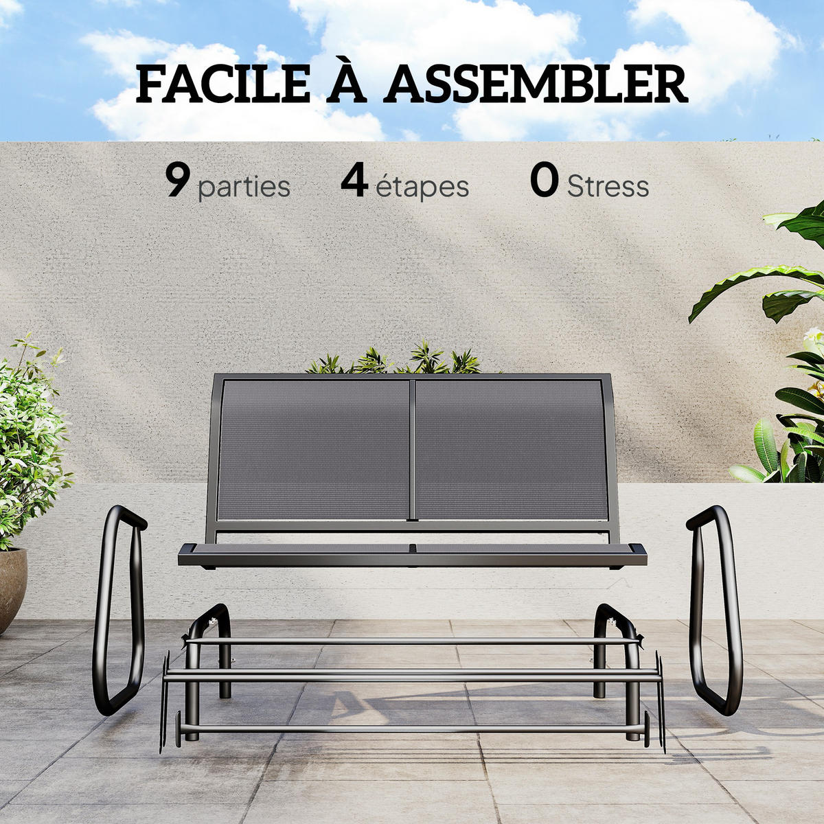 GARTENBANK DE-15233 2-Sitzer mit ergonomischen Armlehnen Grau - Grau, Metall (304.8/215.9/177.8cm) - ComfortXL