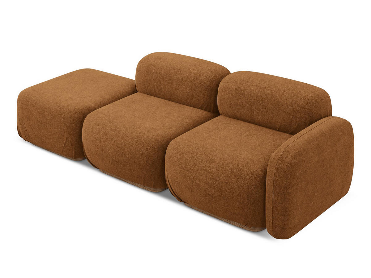3-SITZER SOFA Bouclé Stoff Orange - Pink/Terra cotta, Holz/Textil (258/73/95cm) - Makamii