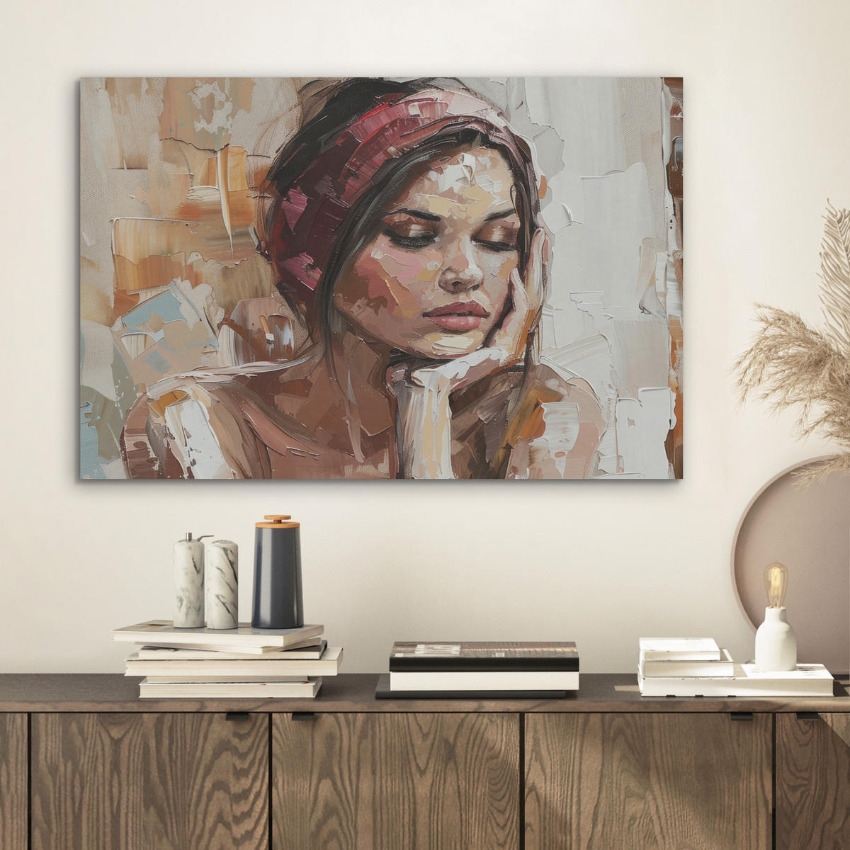 AKUSTIKBILD Frau - Lackierung - Porträt - Modern Wanddeko 70x50 cm - Altrosa, Kunststoff (70/50/0.9cm) - MuchoWow