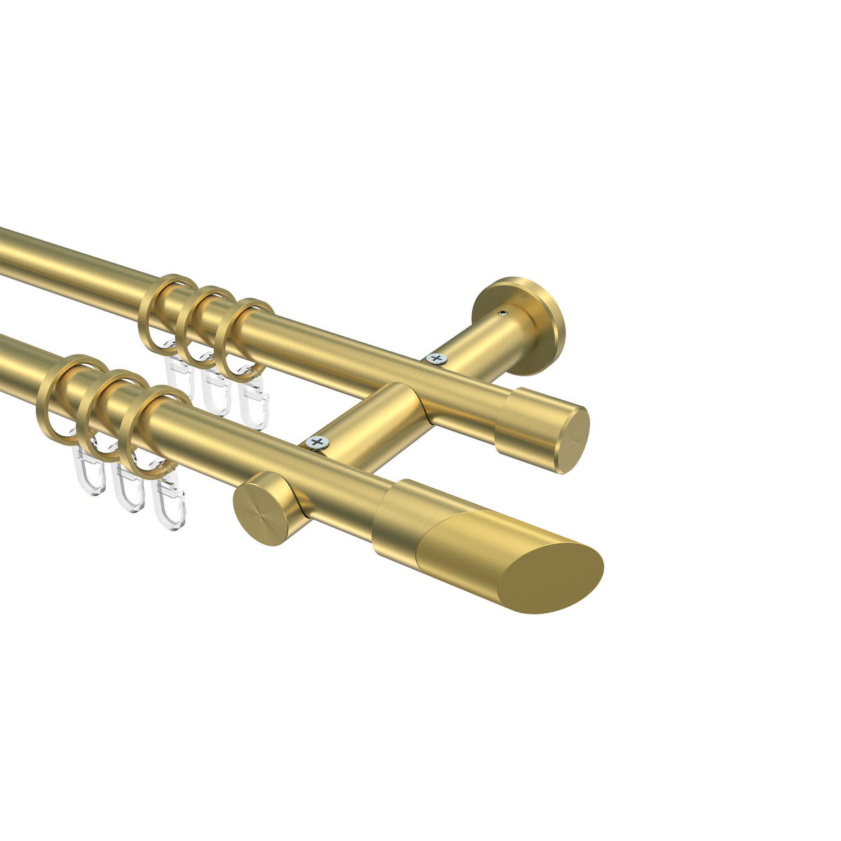 GARDINENSTANGEN-SET Platon Verano 480 cm (geteilt in 3 x 160 cm), 2-läufig, 20 mm Ø Messing-Optik - Messingfarben/Goldfarben, Metall (480cm) - INTERDECO