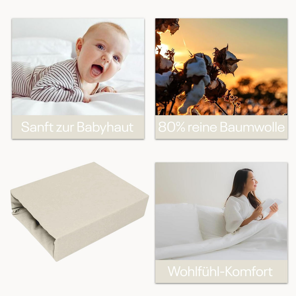 SPANNBETTLAKEN 80/180 cm, Jersey Elastisch 100 % Baumwolle Ecri - Ecru, Textil (80/180cm) - Best For Home