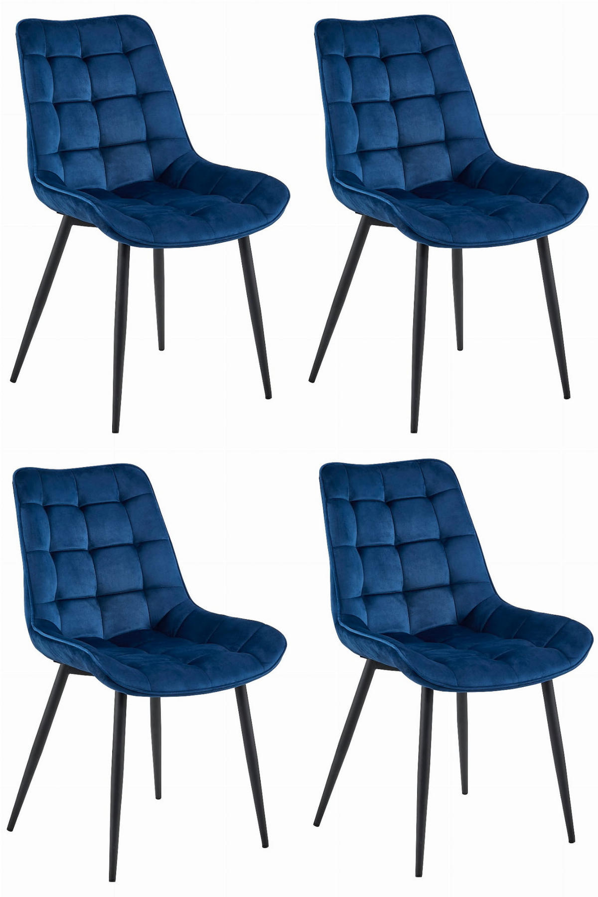 ESSZIMMERSTUHL 4-er Set BERA marineblauer Sitz, schwarze Beine - Schwarz/Dunkelblau, Textil (54/88/60cm) - Valora