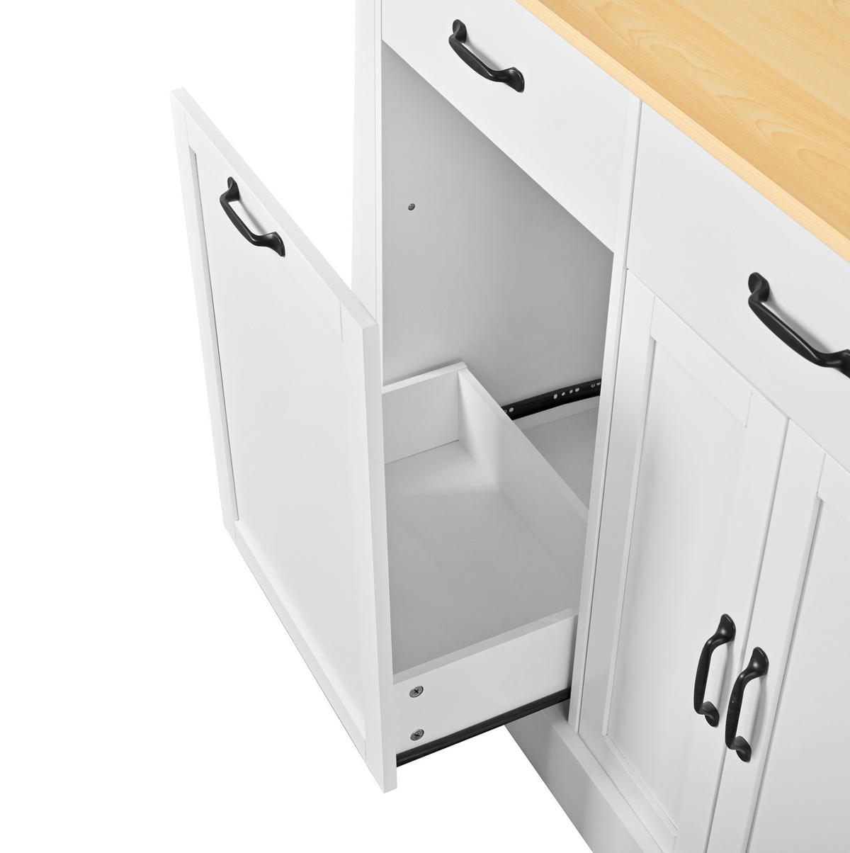 SIDEBOARD mit Mülleimerfach 133,5 x 40 x 86 cm Weiß Holzoptik - Weiß, Holzwerkstoff (133.5/86/40cm) - Meubliv