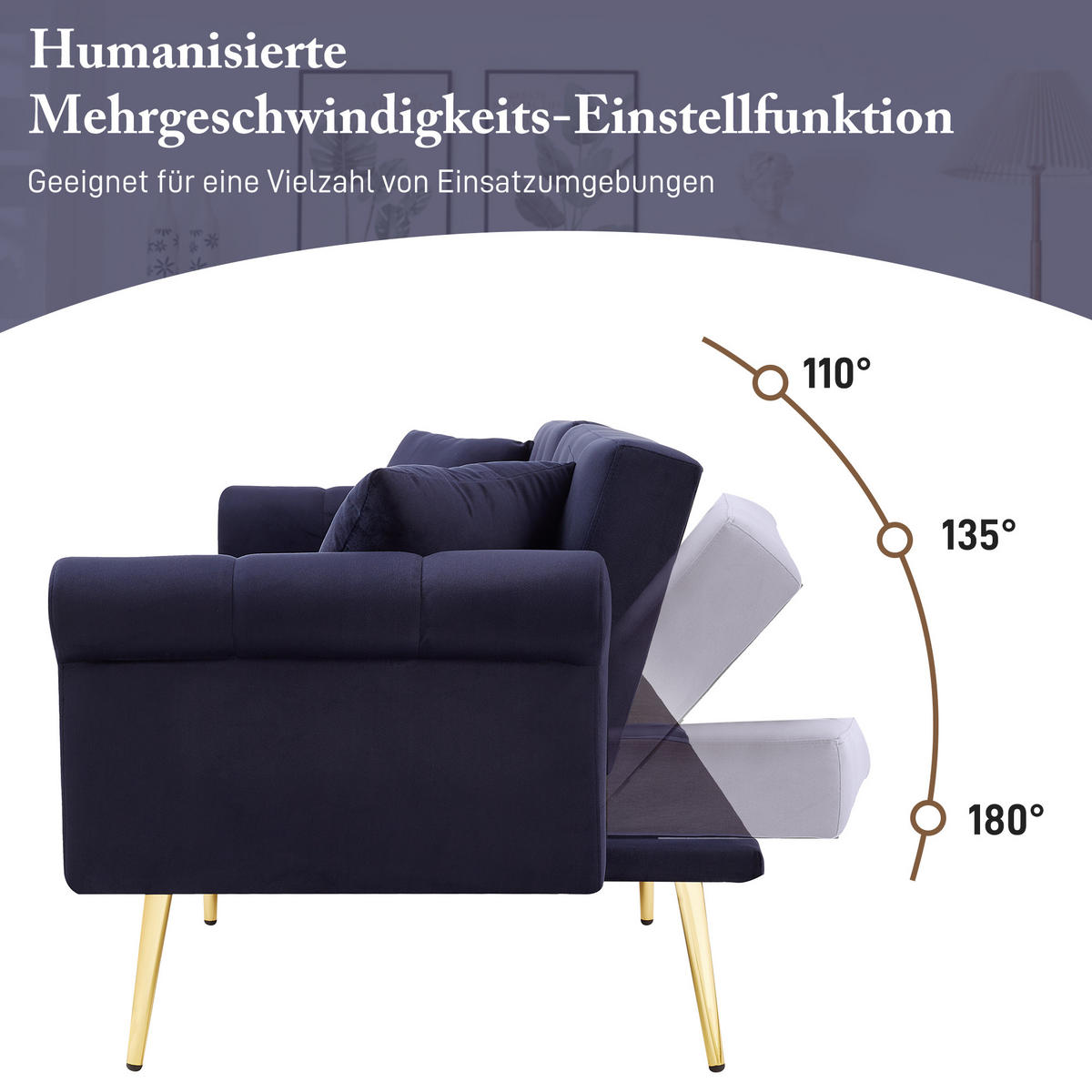 SCHLAFSOFA 2-Sitzer Samt mit 3-stufig verstellbarer Rückenlehne Antikblau 173/75/70 cm - Blau, Textil (70/173/75cm) - Redom