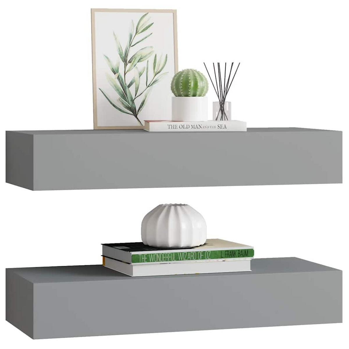WANDREGALE mit Schubladen 2 Stk. Grau 60x23,5x10 cm - Grau, Holzwerkstoff (60/10/23.5cm) - furnicato