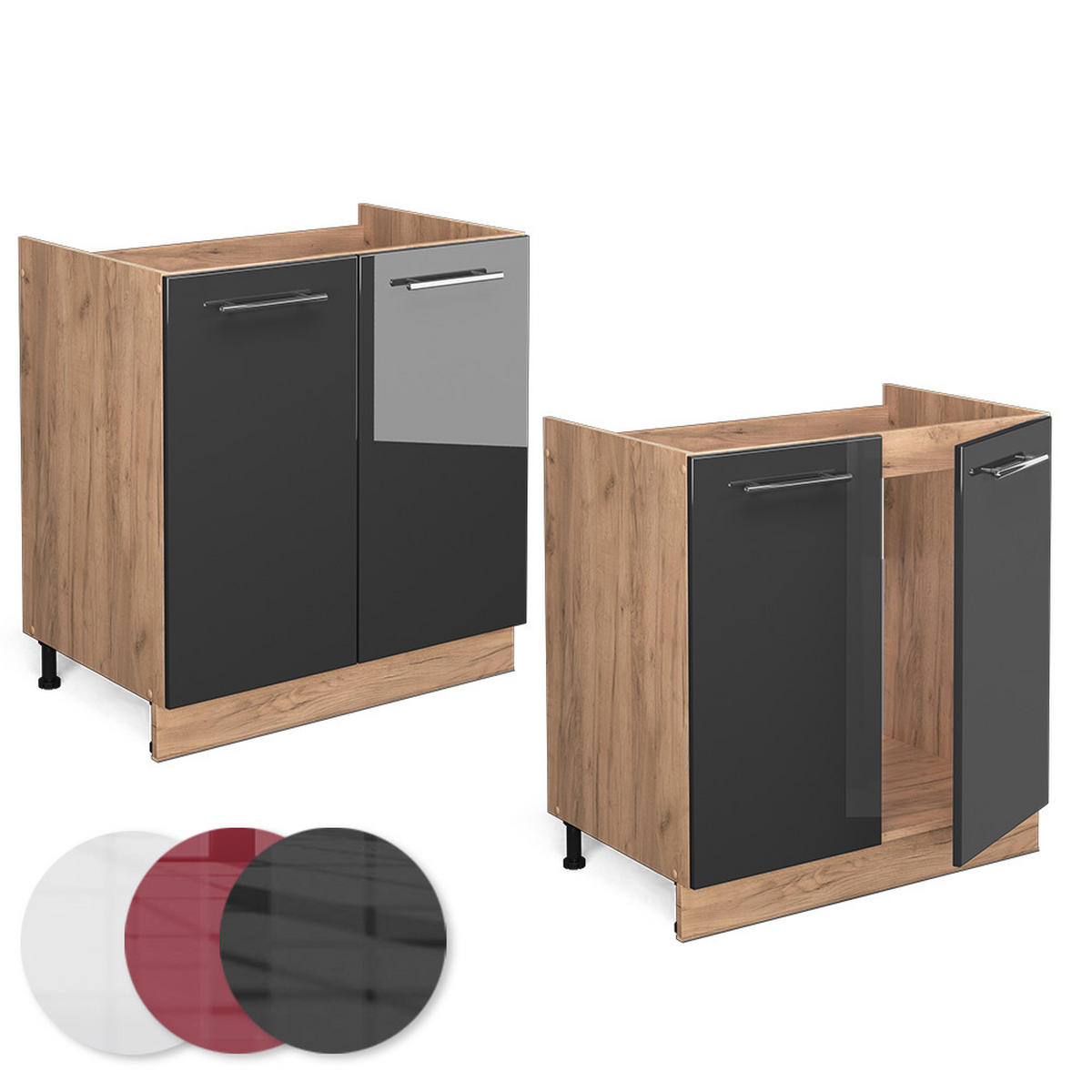 SPÜLENUNTERSCHRANK Fame-Line Anthrazit Hochglanz 80 cm, AP Eiche - Anthrazit/Eiche Wotan, Holzwerkstoff (80/82/60cm) - Vicco