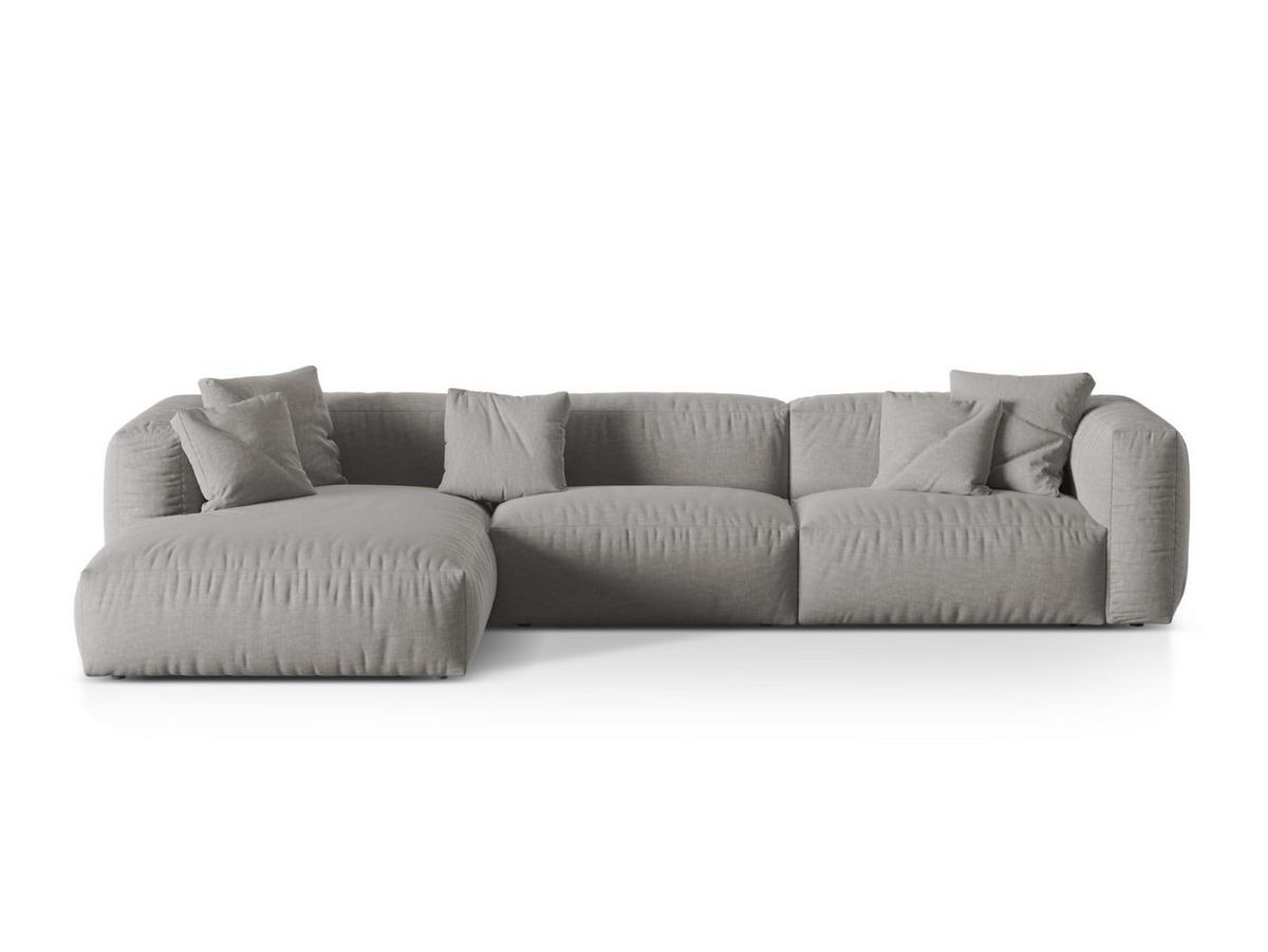 ECKSOFA modular links Martina aus strukturiertem Stoff hellgrau 3 Sitzplätze - Hellgrau, Textil (176/332cm) - Micadoni