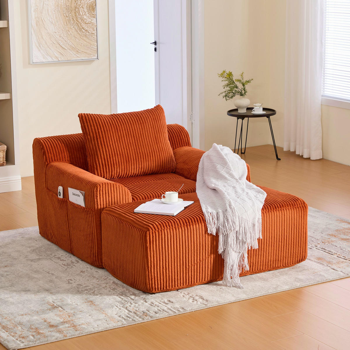 RELAXSESSELSET Übergroßer Loungesesselmit Fußhocker,Cord,Orange - Orange, Textil (110/87/147cm) - LVHOM