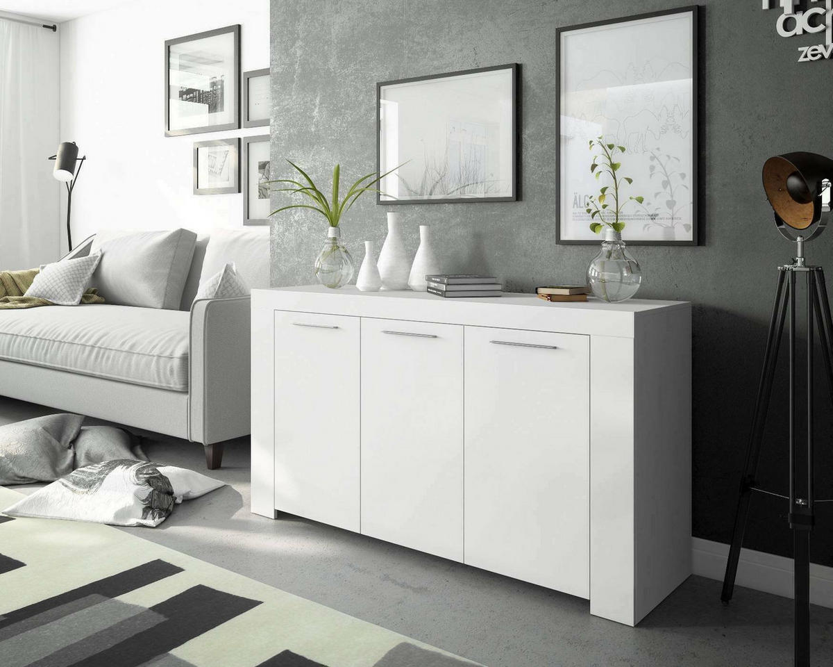 SIDEBOARD Holz-Effekt Weiß 42x144h80 - Weiß, Holzwerkstoff (144/80/42cm) - DMORA