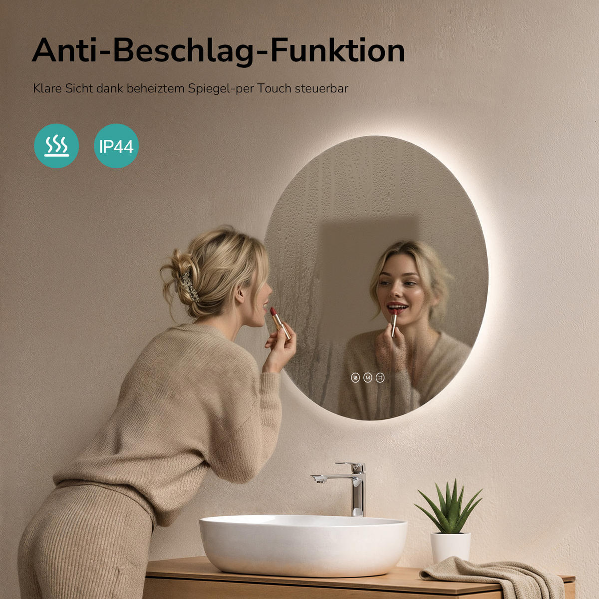 BADSPIEGEL rund mit Beleuchtung rahmenlos Ø60 cm - Weiß, Glas (60/3.5/60cm) - EMKE