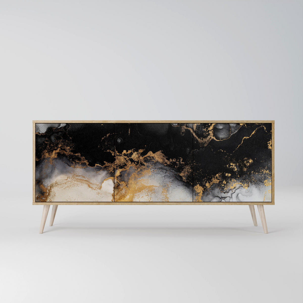 SIDEBOARD MARBLE OF TOMMORROW, Eicheneffekt, 164,5x42x77,5 cm, 3 Türen - Eichefarben/Buchefarben, Holzwerkstoff/Buchenholz (164.5/77.5/42cm) - SpaceRebels