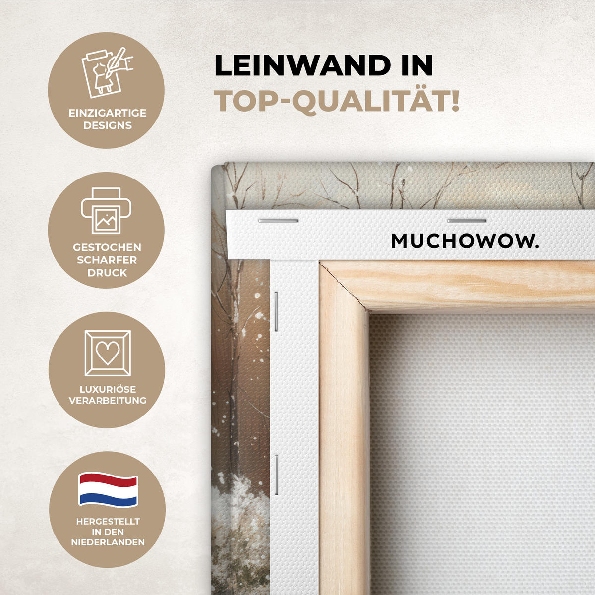 LEINWANDBILD Weihnachten - Zuhause - Winter - Schnee 30x20 cm - Creme, Textil (30/20cm) - MuchoWow