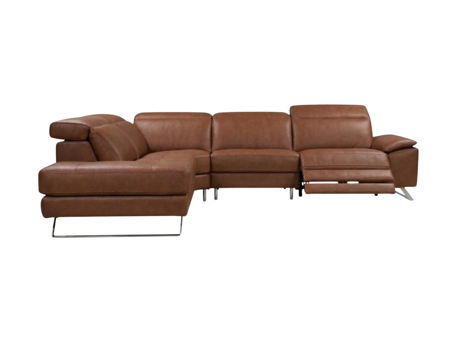 ECKSOFA Genius Echtleder mit 1 x Relaxfunktion Cognacbraun - Cognac, Leder/Metall (230/264cm)