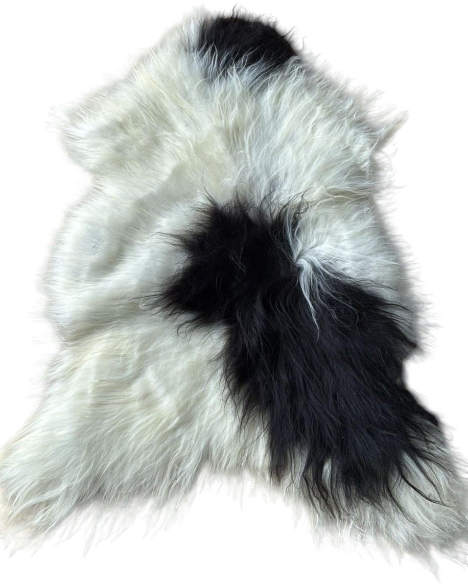 SCHAFFELL Ganzes Island Lammfell Langhaarig Naturfarben Weiß/Schwarz, ca. 120 cm - Weiß, Fell (65/120cm) - Provellus