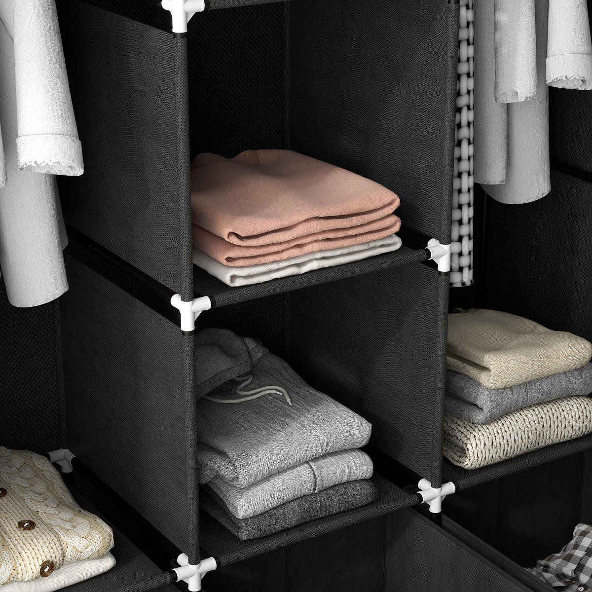 STOFFSCHRANK, Kleiderschrank, Schwarz - Schwarz, Metall (43/162.5/125cm) - HOMCOM