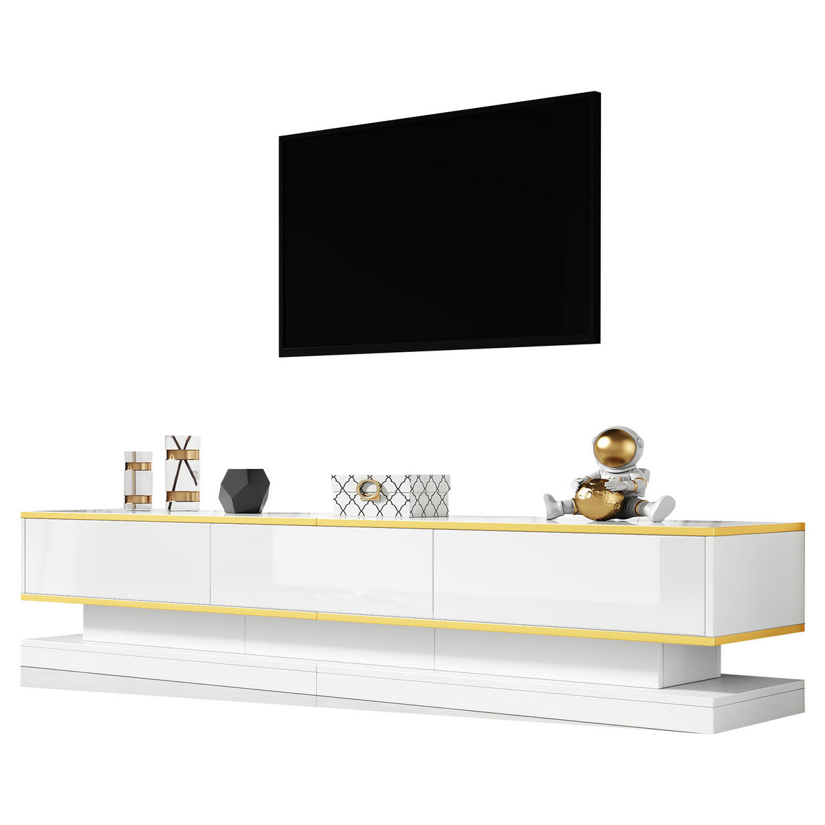 LOWBOARD DE-40351 und Couchtisch mit Hochglanz Warmweiß - Weiß, Holzwerkstoff (200/40/40cm) - ComfortXL