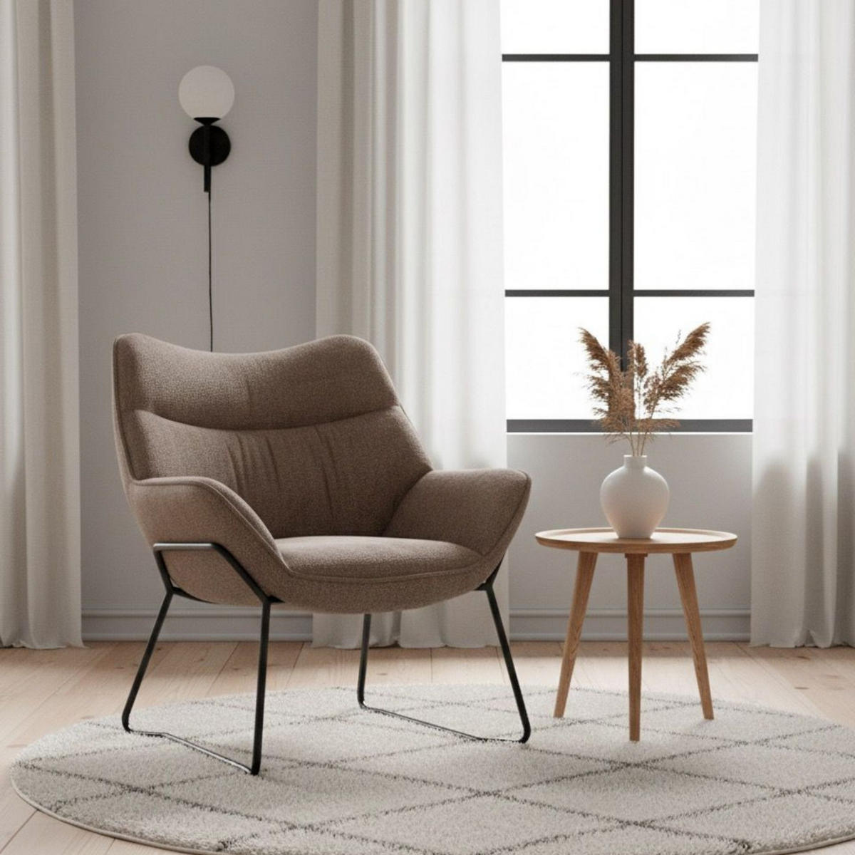 SESSEL Aliano braun - Beige/Schwarz, Textil/Metall (73/76/67cm) - Mr. Deko