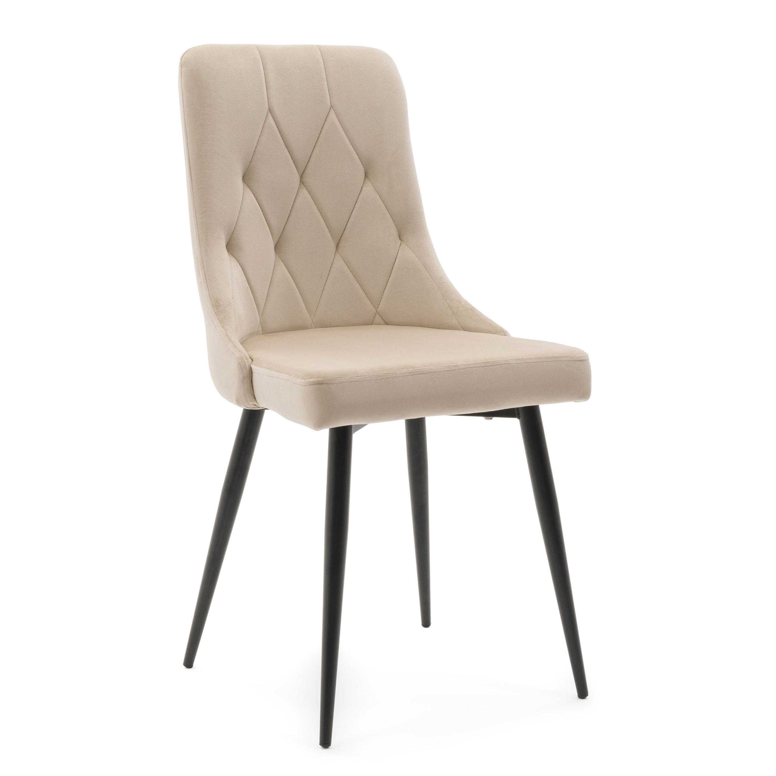 STUHL CAREN gepolstert mit Steppung - beige- Samt Velours - Ecru/Beige, Metall (50/94/65cm) - NEW HOME