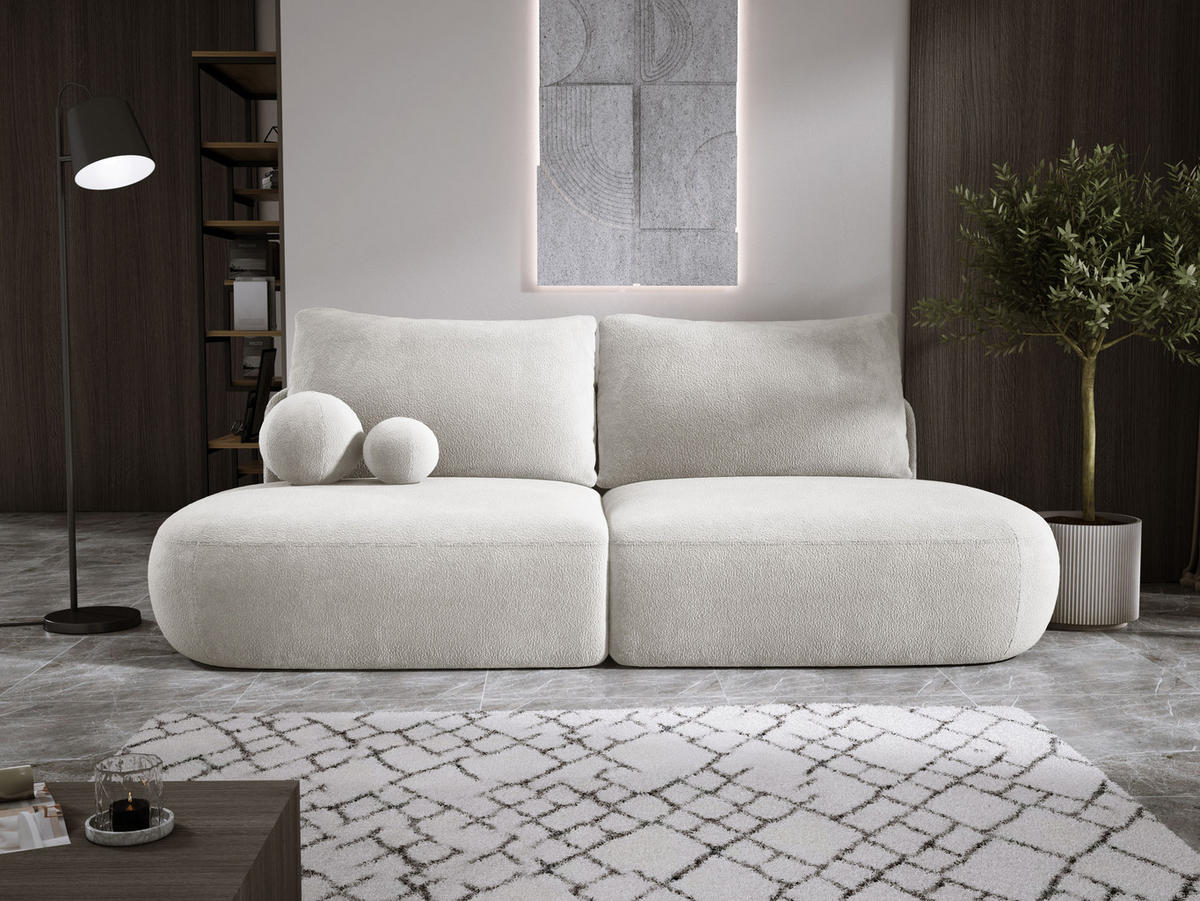 SCHLAFSOFA Moderne BABU mit Schlaffunktion – 3-Sitzer Sofa mit Bettkasten, DL-Automat, 2 Rückenkissen, 2 Zierkissen, 240x90x90 cm, Beige - Beige, Holz/Textil (240/90/90cm) - DomoHome