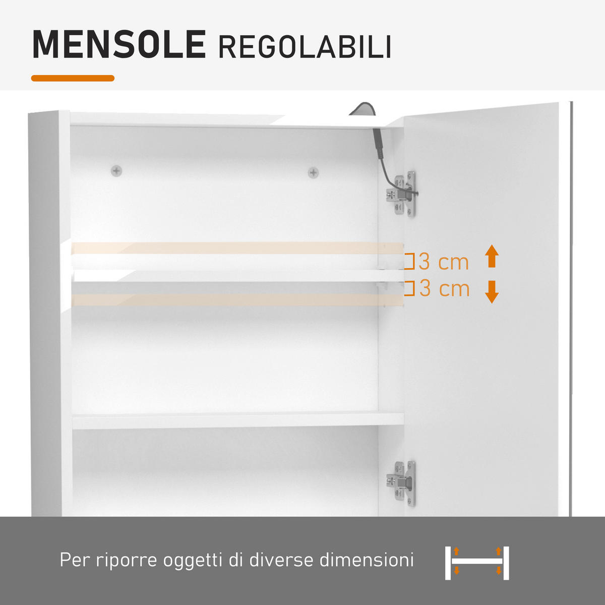 SPIEGELSCHRANK , Spiegel und LED-Beleuchtung ,2 Einlegeböden, 60 x 50 x 15 cm - Weiß, Glas (50/60/15cm) - Vallsero