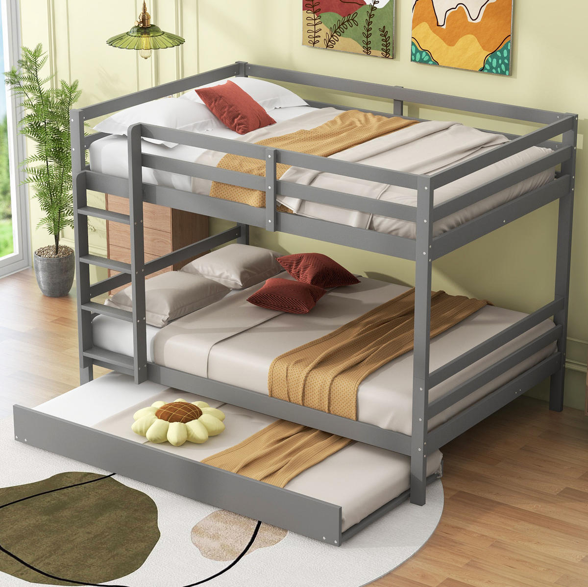 ETAGENBETT 140/200 cm aus Kiefer mit Ausziehbett und stabiler Treppe Grau - Grau, Holz (140/200cm) - Modenvie