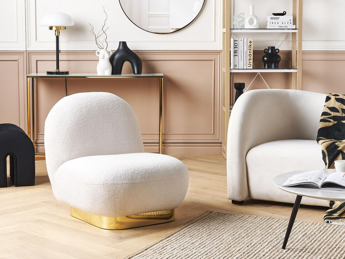SESSEL Bouclé weiß/gold LovIisa - Goldfarben/Weiß, Textil (62/76/70cm) - Beliani