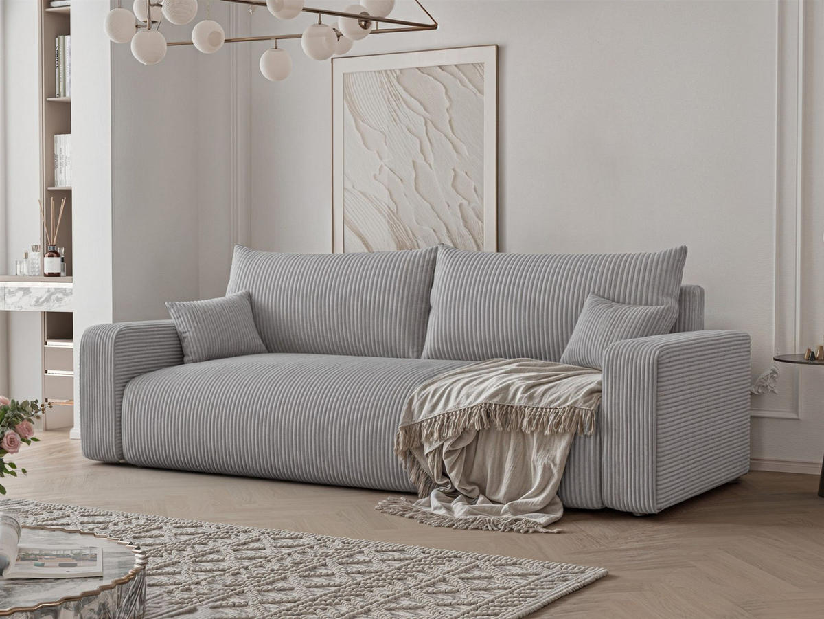 SCHLAFSOFA Luna - Hellgrau, Holzwerkstoff/Textil (246/79/96cm) - Fun Möbel