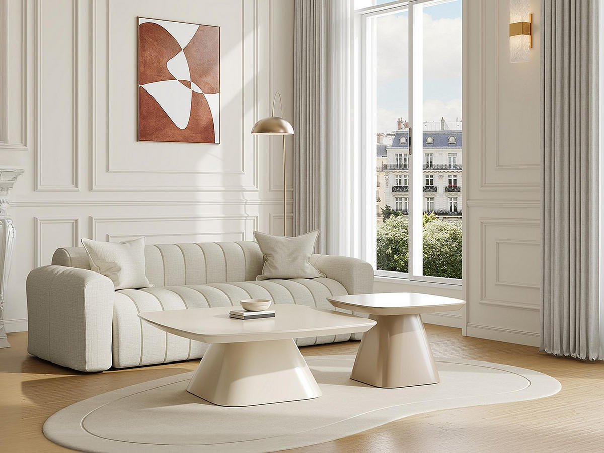 2ER-SET MDF-Couchtische - Cremeweiß und Taupe lackiert - NATAZA - Creme, Holz (90/90/39cm) - Vente-Unique