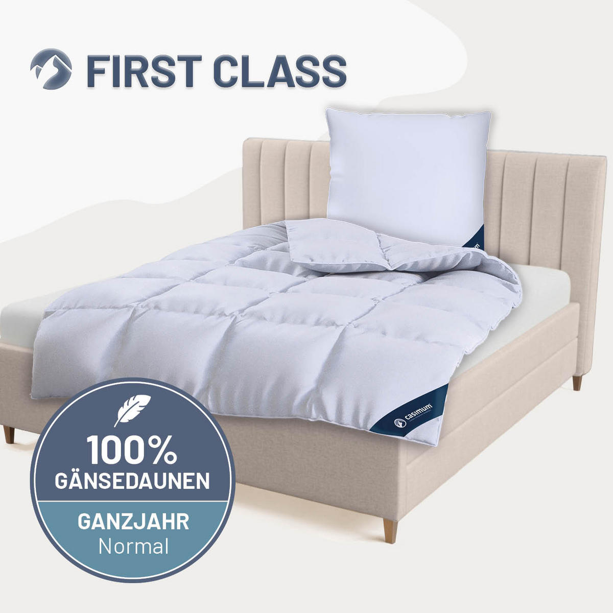 DAUNENDECKE 200x200 Normal, FIRST CLASS Ganzjahresdecke 100% Gänsedaune - Weiß, Textil (200/200cm) - casimum