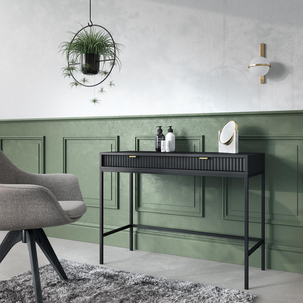 KONSOLENTISCH Vellore Schwarz 104 cm - Goldfarben/Schwarz, Holzwerkstoff/Metall (50/104/77cm) - Selsey