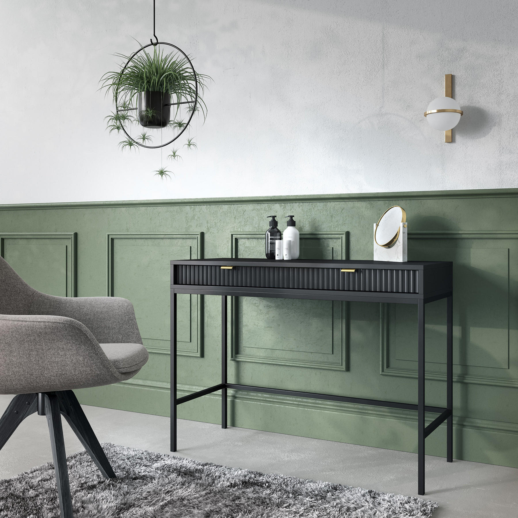 Thumbnail - Selsey Konsolentisch, Schwarz, Holzwerkstoff, 2 Schubladen, eckig, 104x77x50 cm, Wohnzimmer, Wohnzimmertische, Konsolent...