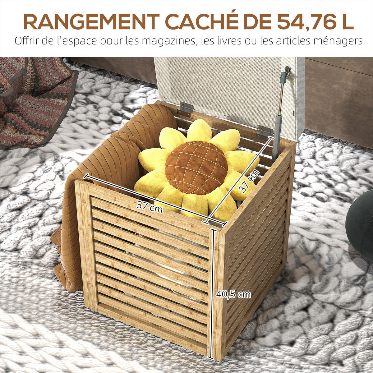 HOCKER DE-16400 mit Bambusrahmen und Lamellendesign Natur - Naturfarben, Naturmaterialien (40/47/40cm) - ComfortXL