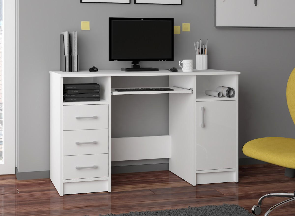 SCHREIBTISCH Weiß, Weiß Glanz 74/124/52 - Weiß Hochglanz/Weiß, Holzwerkstoff (52/124/74cm) - RAUMHIRSCH FURNITURE