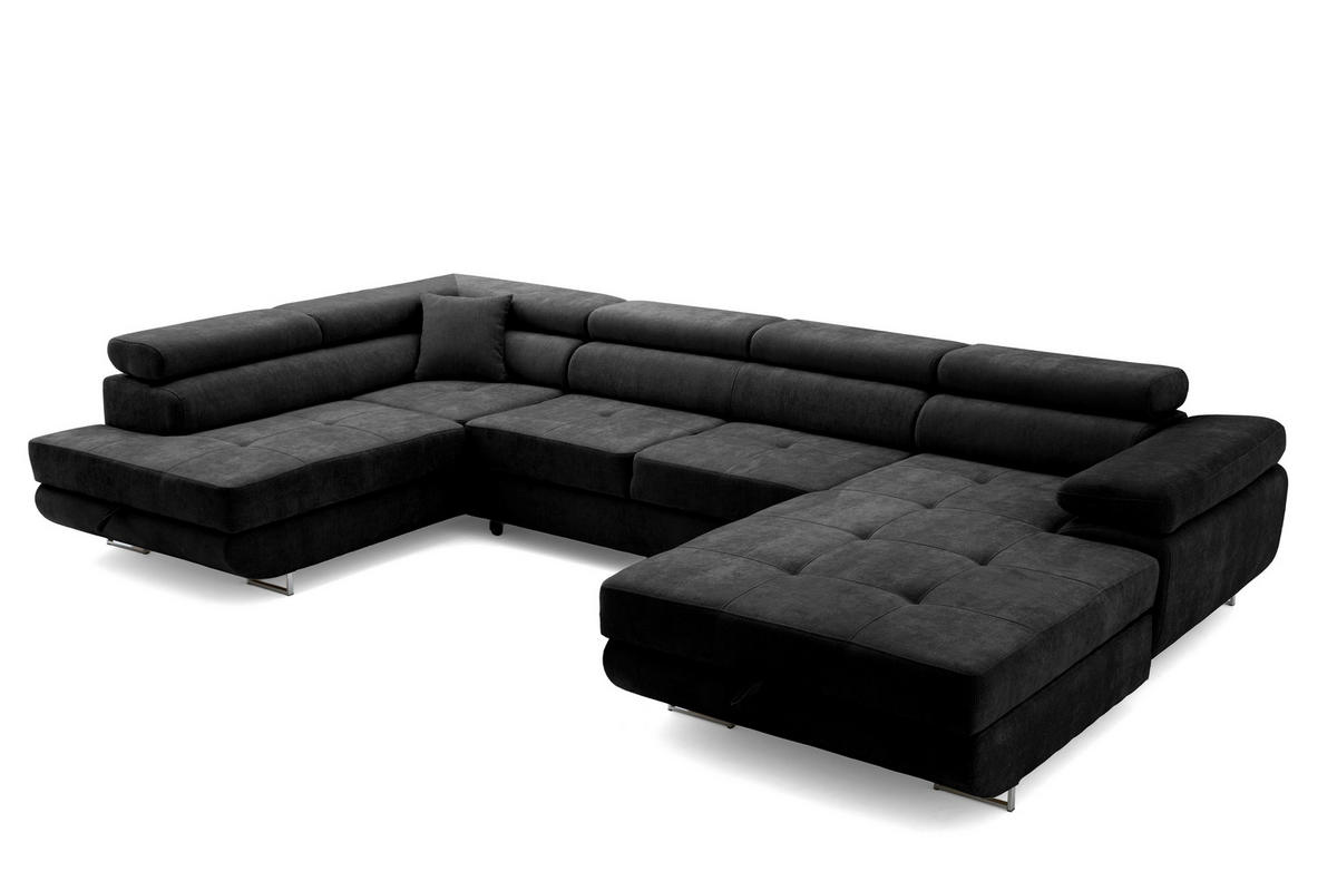 ECKSOFA U-Form WILD U Links mit Schlaffunktion 130x260 Chenille Schwarz - Silberfarben/Schwarz, Holz/Textil (350/90/203cm) - Muffo