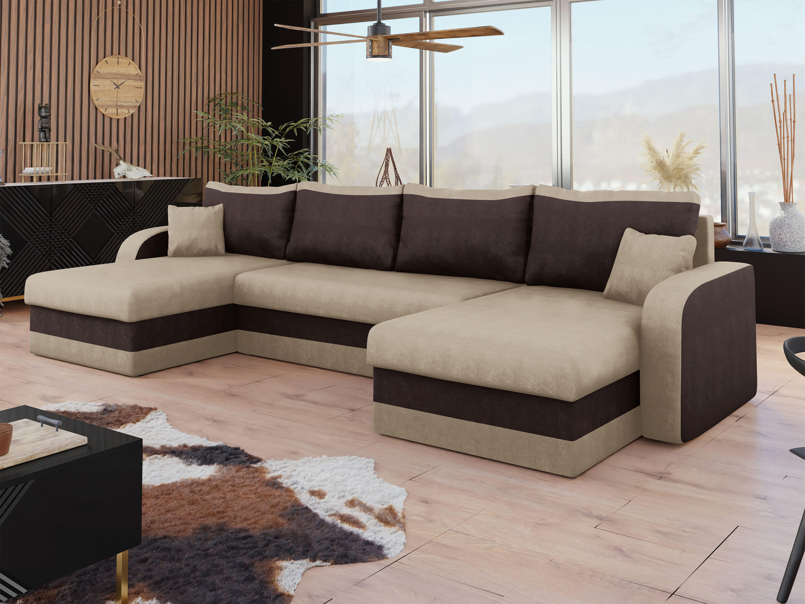 ECKSOFA Kris U - Beige/Schwarz, Holz/Kunststoff (304/80/140cm) - MIRJAN24
