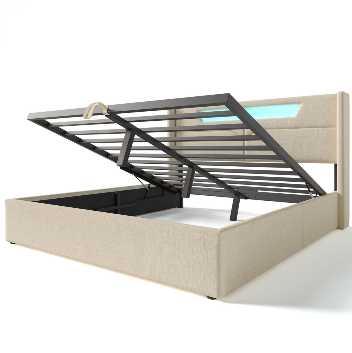 POLSTERBETT 160/200 cm aus Leinen mit LED und USB-C Ladefunktion Beige - Beige, Textil (160/200cm) - Modenvie