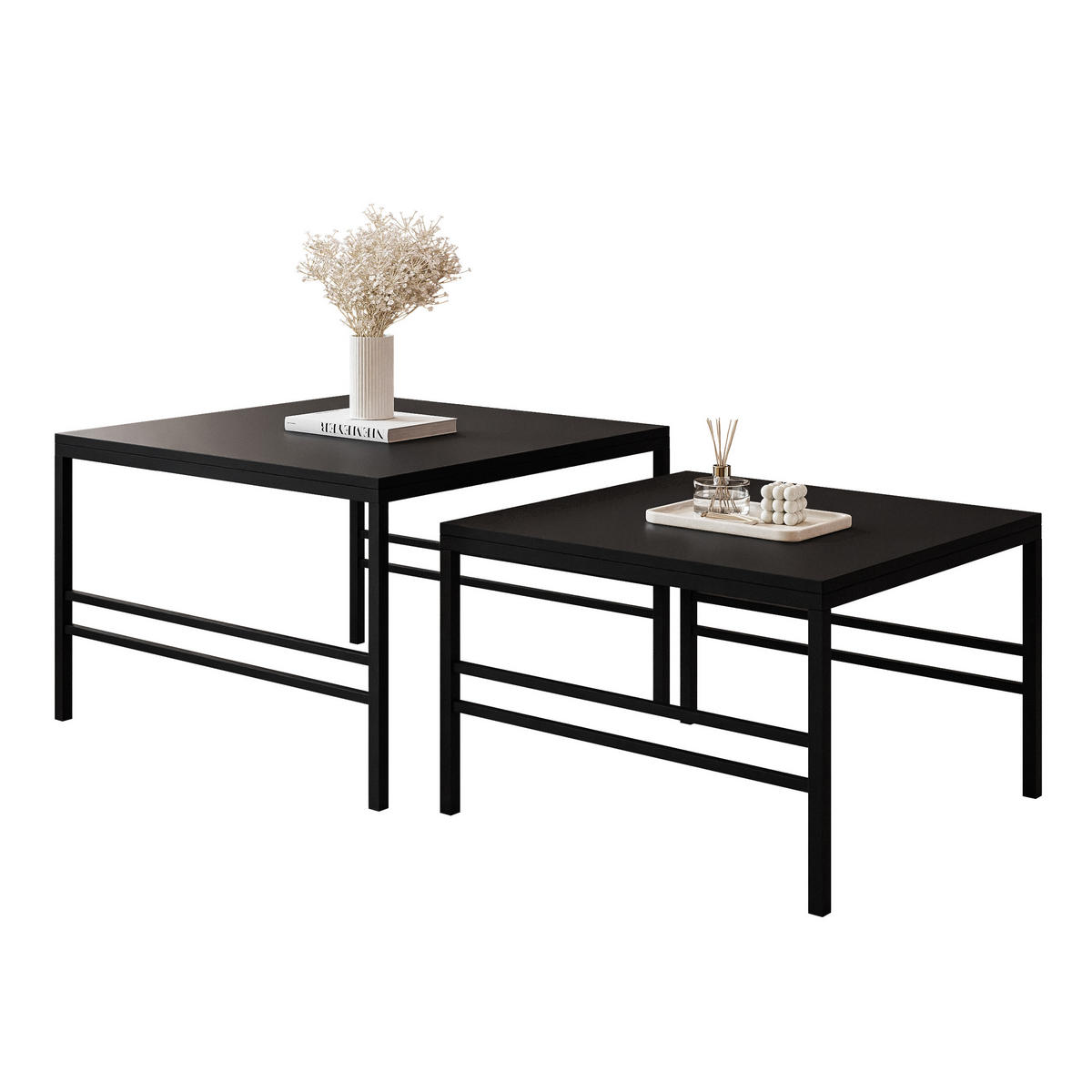 COUCHTISCH Schwarze matte Schwarze Rahmen - Schwarz, Holzwerkstoff (70/70/46cm) - Idohome