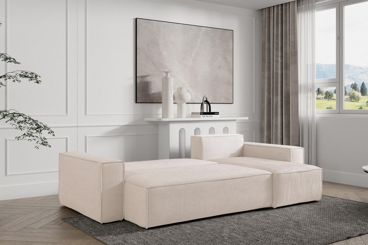 ECKSOFA Scarlo Hellbeige Cordbezug - Ecru/Schwarz, Kunststoff/Textil (244/145cm) - Selsey