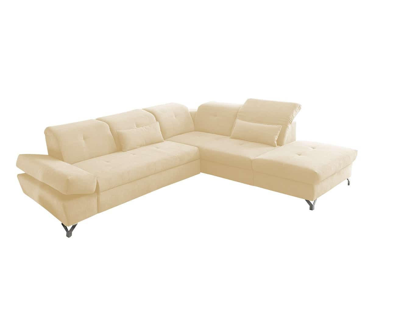ECKSOFA mit Schlaffunktion und verstellbaren Kopflehnen - Chromfarben/Beige, Textil/Metall (245/275cm) - ed exciting design