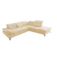 ECKSOFA mit Schlaffunktion und verstellbaren Kopflehnen - Chromfarben/Beige, Textil/Metall (245/275cm) - ed exciting design